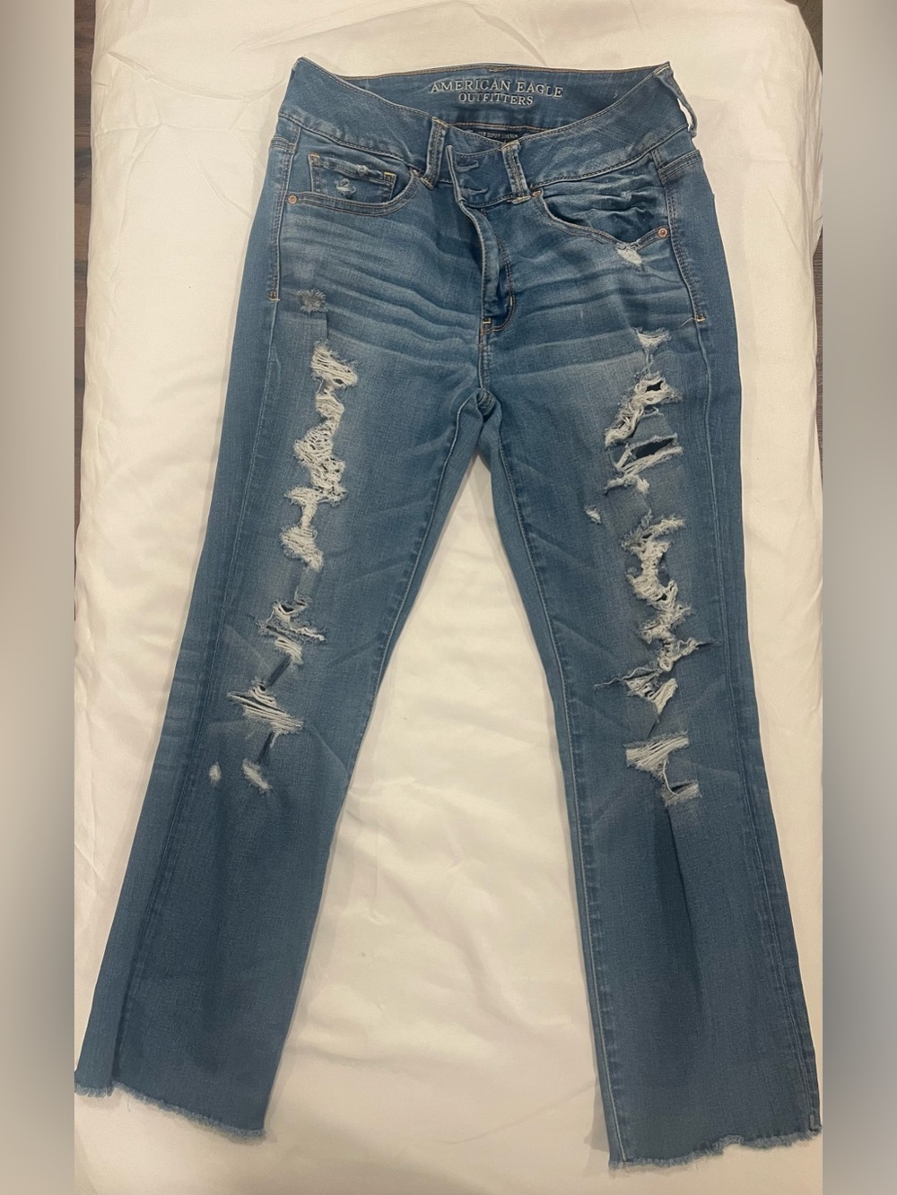 American Eagle Outfitters Mid Blue Distressed Flare Jeans